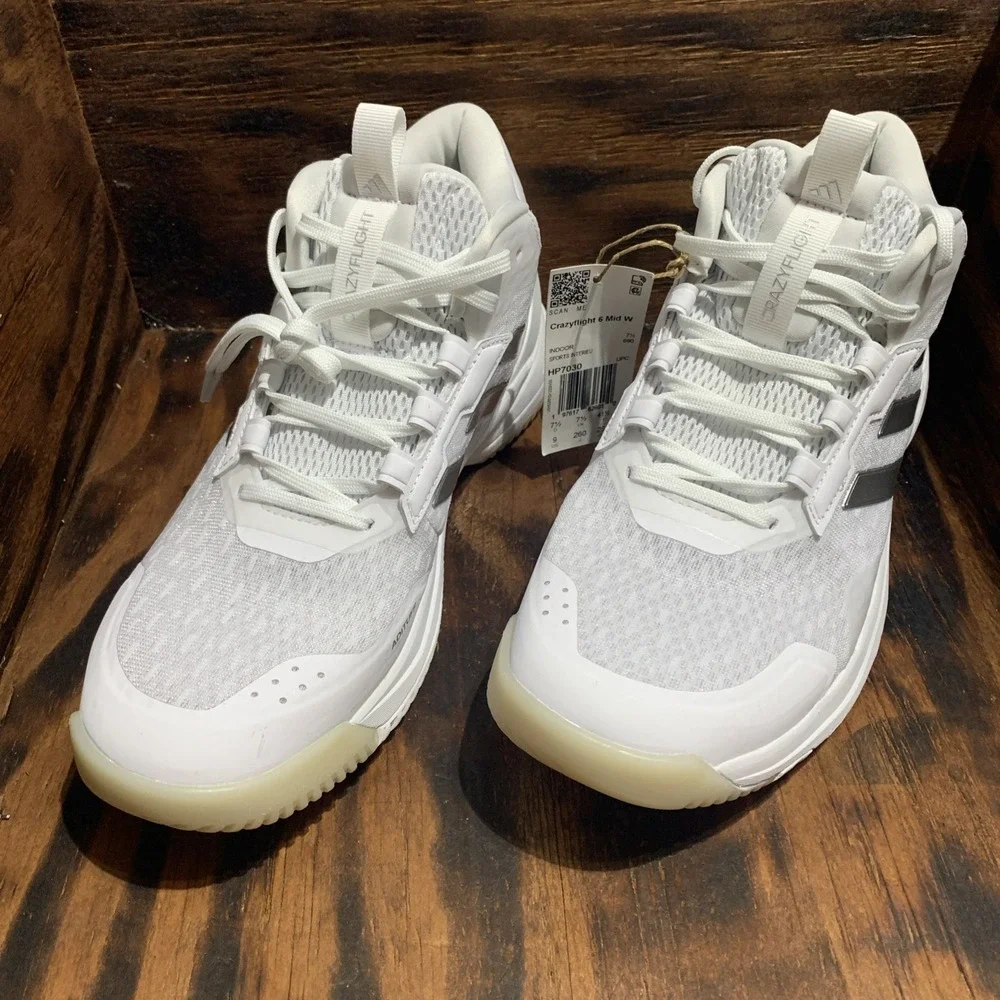 adidas Crazyflight 6 Mid Volleyball Sneaker White Silver HP7030 Women Sz 9